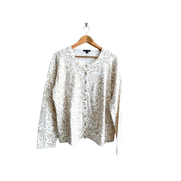 Tommy Hilfiger Beige Floral Print Button Up Cardigan Sweater Women’s XXL Cotton - Picture 1 of 9